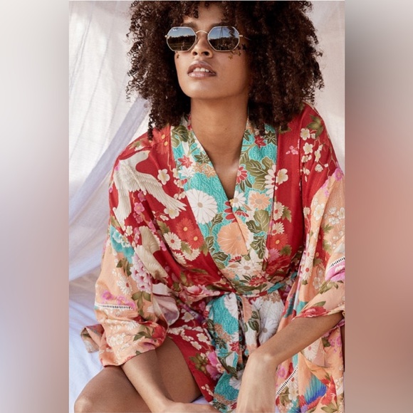 Spell and the Gypsy Collective Delilah Patchwork Short Kimono boho festival OS - Picture 2 of 16